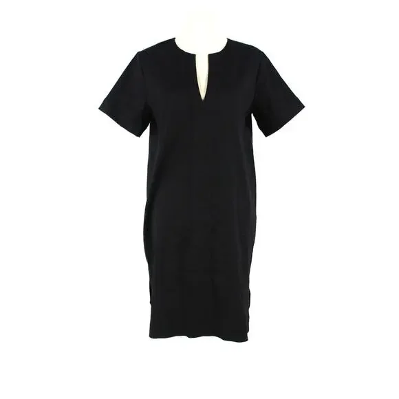Theory | Dresses | Theory Black Linen Slit Front Short Sleeve Shift Dress  Medium Vneck Mini | Poshmark